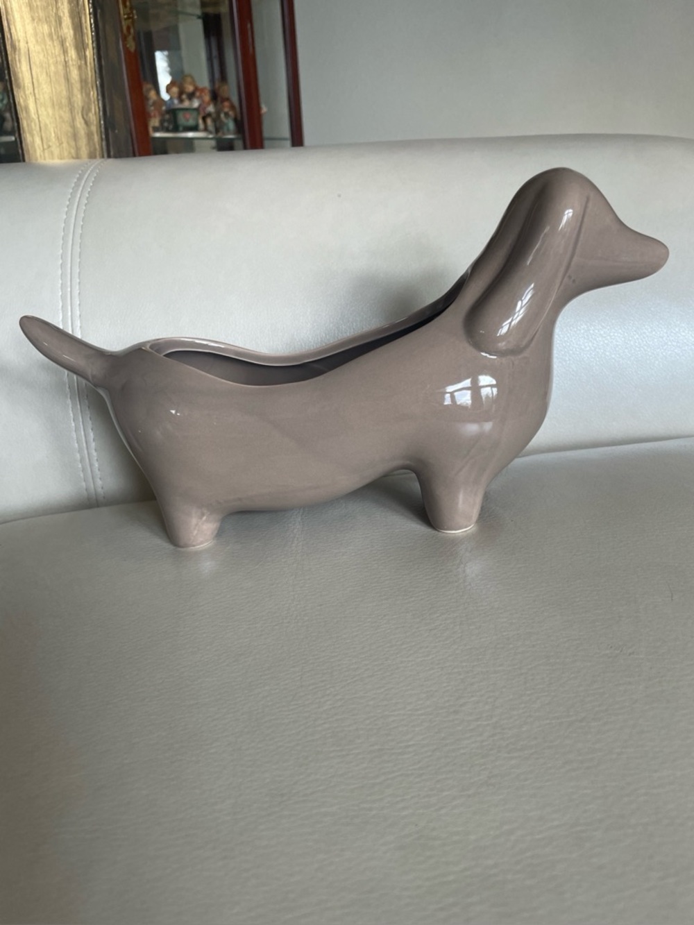 Ceramic Dachshund Planter in Taupe